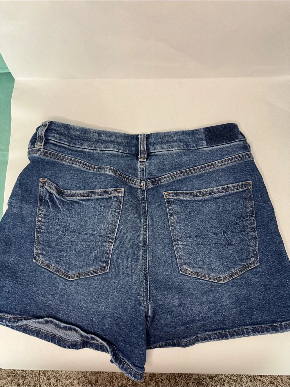 American Eagle Outfitters Distressed High-Rise Denim Shorts - Dark Blue